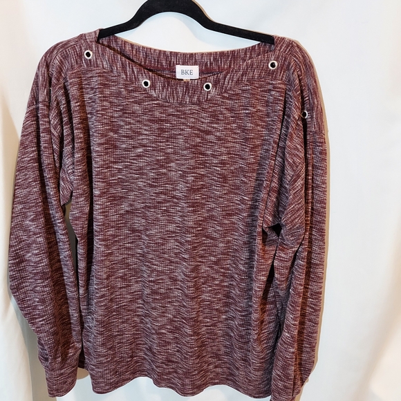BKE Tops - BKE Women's Maroon Boatneck Long Sleeve Top With Silver Grommet Details